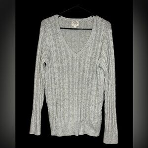 St. John's Bay Women's XL Gray Cable Knit V-Neck Sweater - Cotton Blend